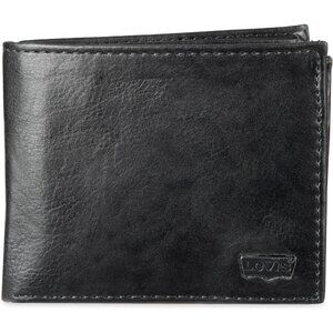 Men Black Extra Capacity Slimfold Wallet with Multiple Card Slots and ID Window